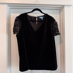 Draper James Black Velvet Short Sleeve Blouse